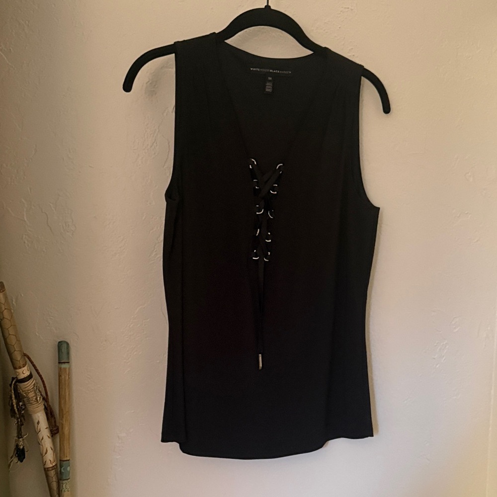 White House Black Market Black Lace-Up Blouse